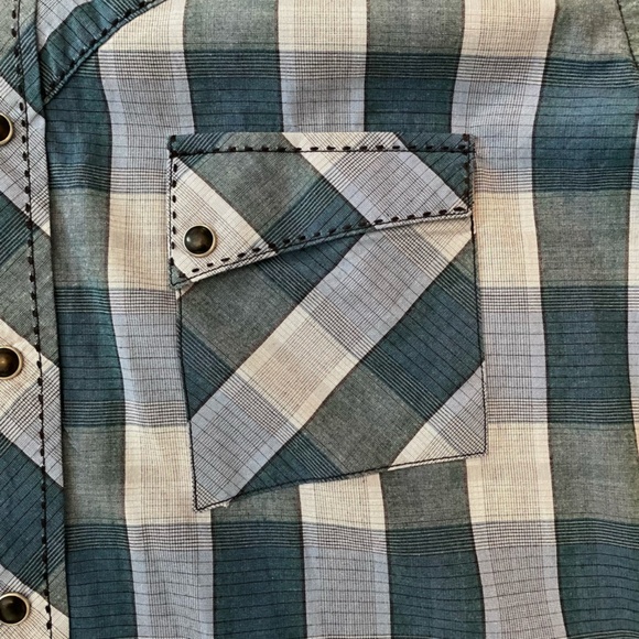 Wrangler Plaid Western Short Sleeve Snap Button Shirt Size L *FREE SHIP* - Picture 3 of 5